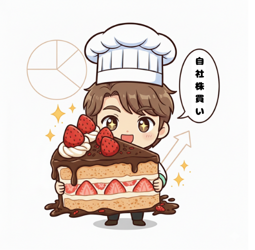 パティシエが分析する[ 自社株買い]をケーキが大きくなったことで説明するイメージ画像